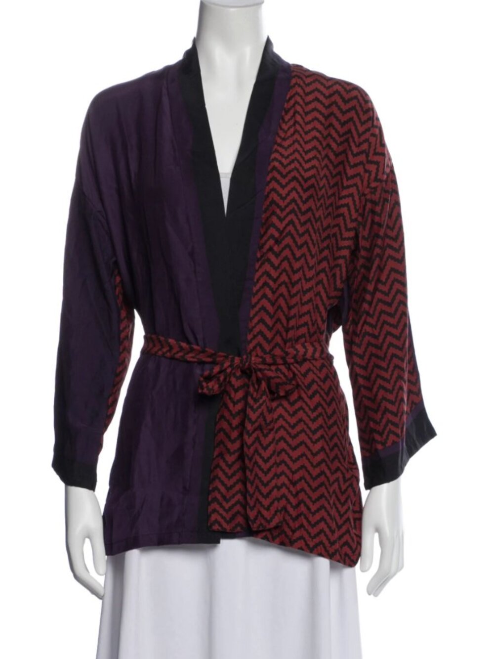 Natalie Martin Silk Kimono Wrap in Purple/red Zig Zag patter M Gorgeous!